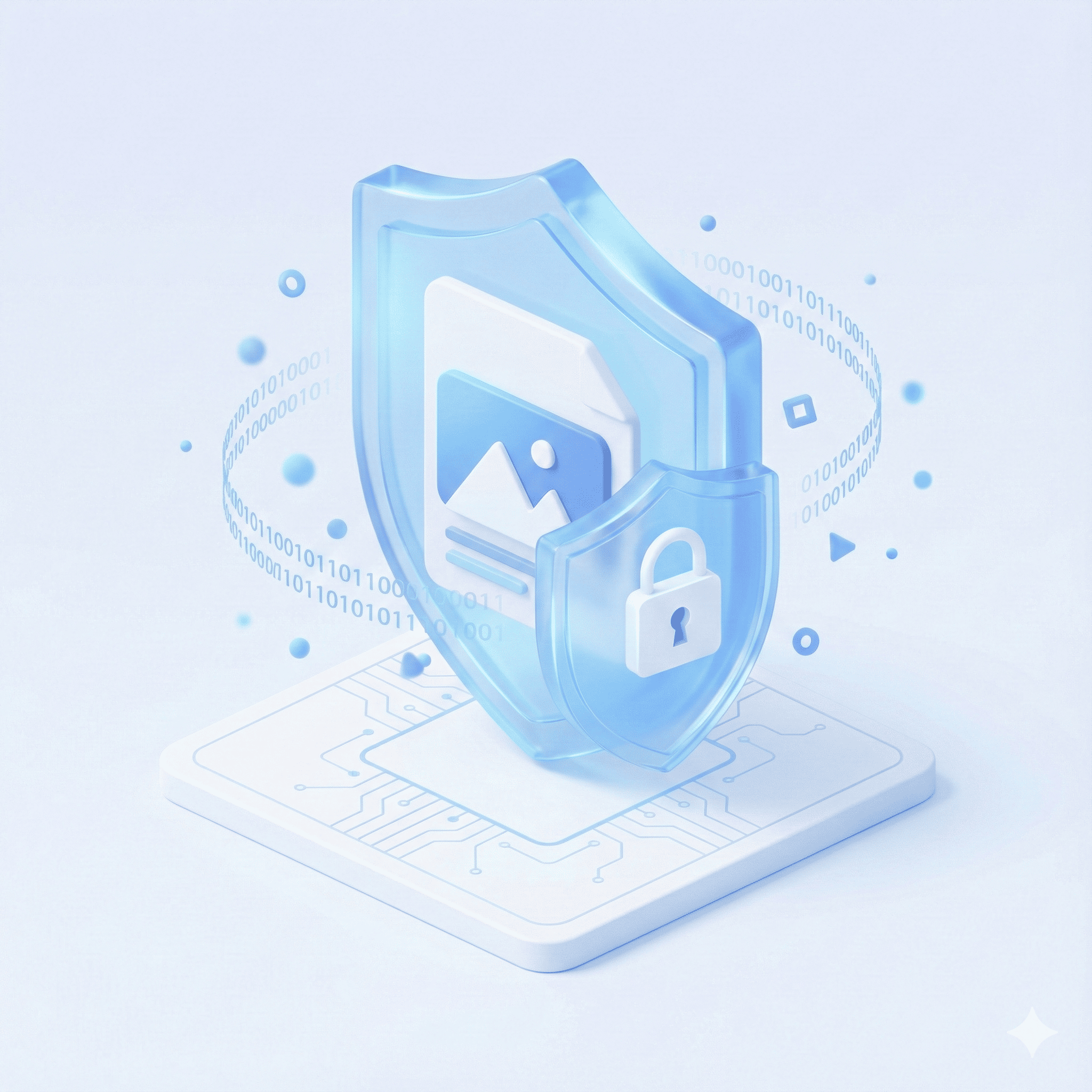 Secure 3D illustration representing privacy-first image processing and data protection